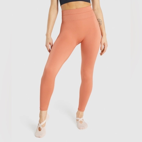 Gymshark Studio Leggings In Orange Medium Lace seamless workout tights - Picture 1 of 9